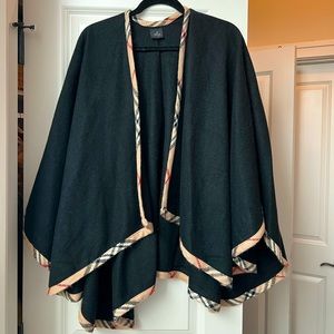 V.Fraas wool cape with tan & red plaid edge. OSFA